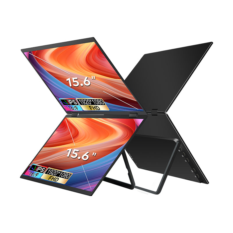 TRION-FOLDABLE MONITOR 15.6" student setup with online lecture on one screen and notes application on the other

