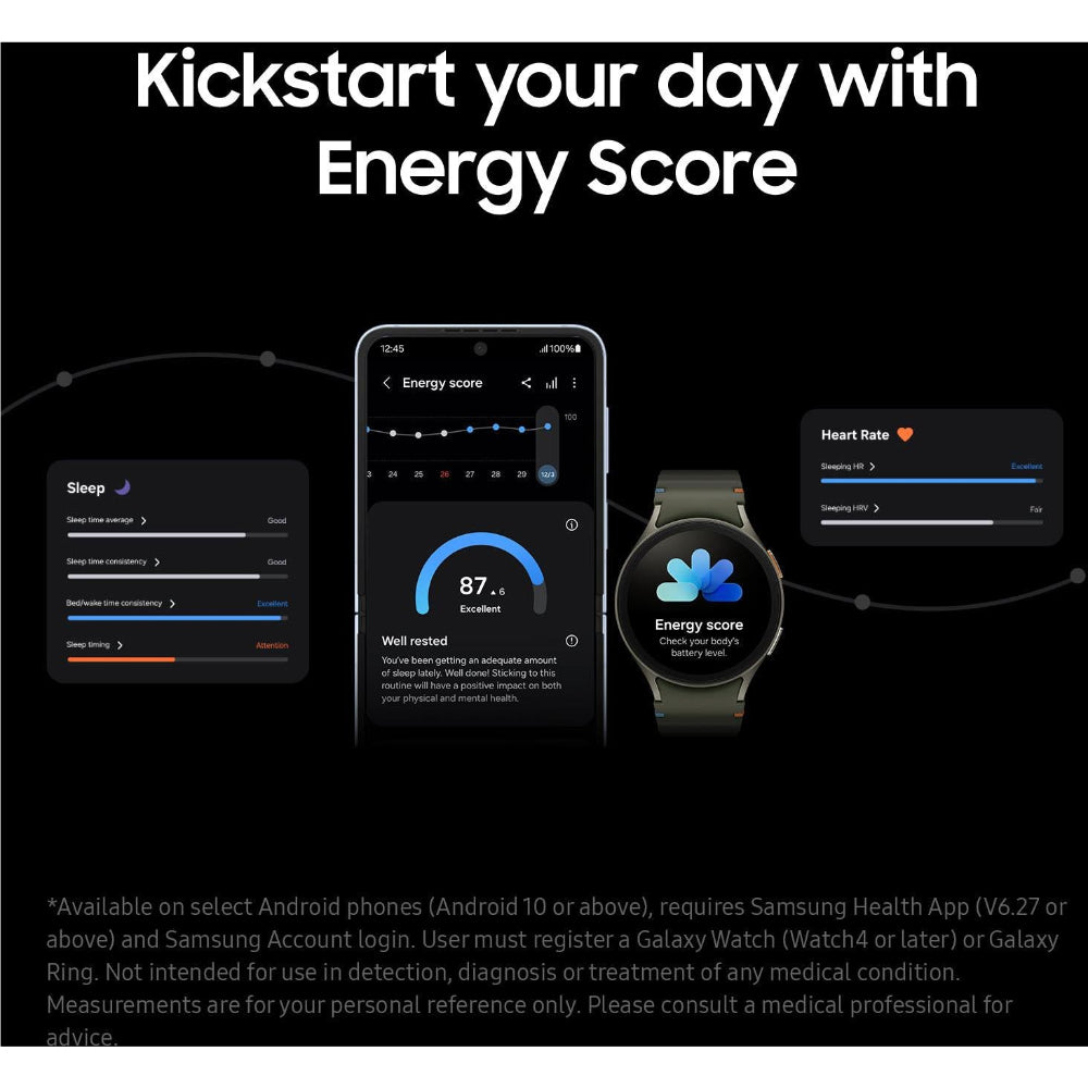 Samsung Galaxy Watch7 44mm LTE Green band and clasp close-up showing texture and stitching detail
