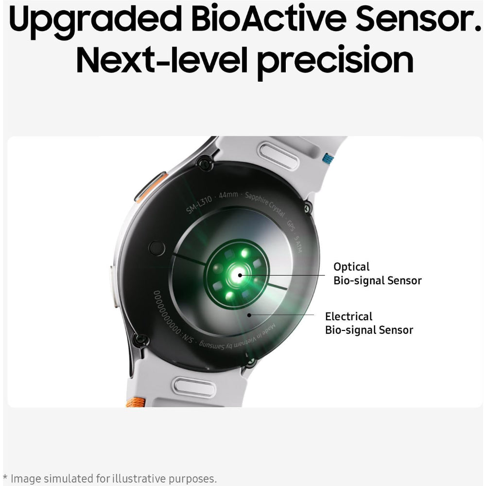 Samsung Galaxy Watch7 44mm LTE Green showing body composition analysis screen on display